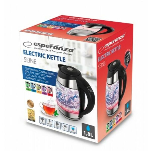 Czajnik Esperanza EKK026  Czarny Wielokolorowy Szkło polipropylen Plastikowy 2200 W 1,7 L - obrazek 2