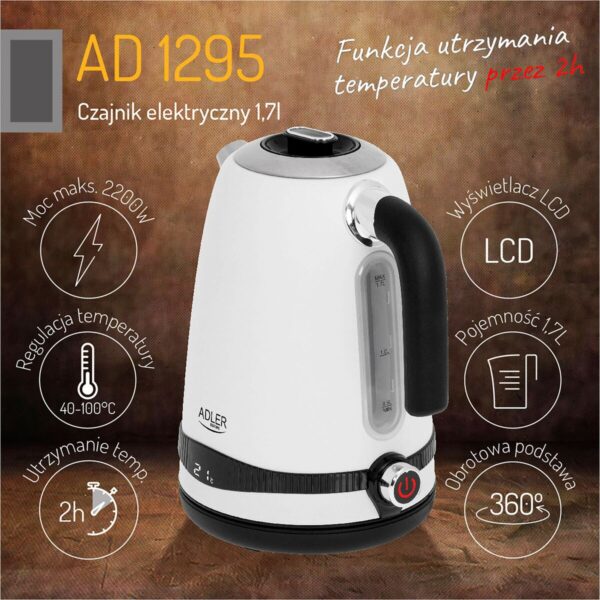Czajnik Adler Biały Stal nierdzewna 2200 W 1,7 L - obrazek 3