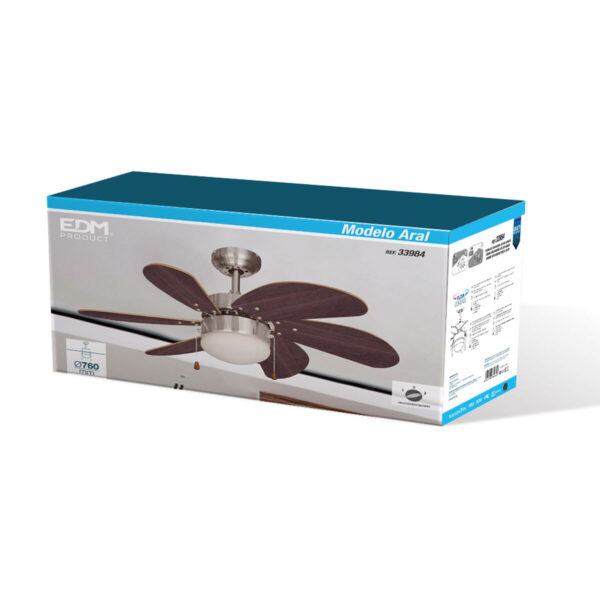 Wentylator sufitowy z oświetleniem EDM 33984 Aral Wengue nikiel 50 W - obrazek 5
