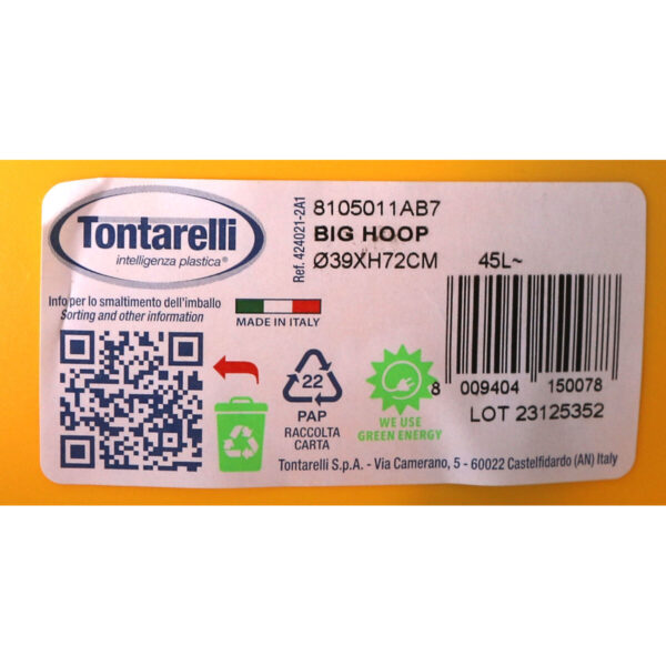 Kosz na Śmieci Tontarelli Big hoop Żółty Czarny 50 L (10 Sztuk) - obrazek 3