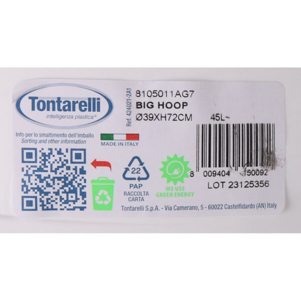 Kosz na Śmieci Tontarelli Big hoop Biały Czarny 45 L (10 Sztuk) - obrazek 3