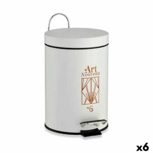 Kosz na Śmieci z Pedałem Berilo Art Nouveau Biały Brąz Stal Plastikowy 3 L (6 Sztuk)