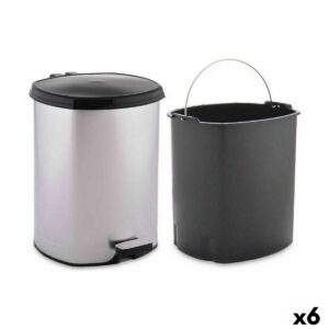 Kosz na Śmieci z Pedałem Berilo D004-1 Srebrzysty Plastikowy 6 L (6 Sztuk)