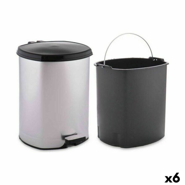 Kosz na Śmieci z Pedałem Berilo D004-1 Srebrzysty Plastikowy 6 L (6 Sztuk)