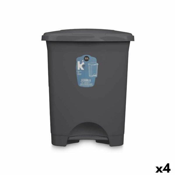 Kosz na Śmieci z Pedałem Antracyt Plastikowy 30 L (4 Sztuk)