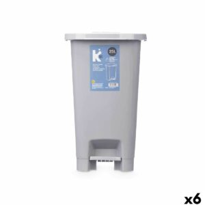 Kosz na Śmieci z Pedałem ABK-142 1 Szary Plastikowy 25 L (6 Sztuk)