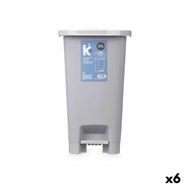 Kosz na Śmieci z Pedałem ABK-142 1 Szary Plastikowy 25 L (6 Sztuk)