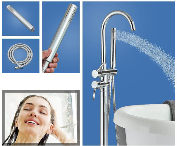 Bateria wannowa ROZIN chrom 150 cm stylowa armatura łazienkowa z nowoczesnym designem - obrazek 4