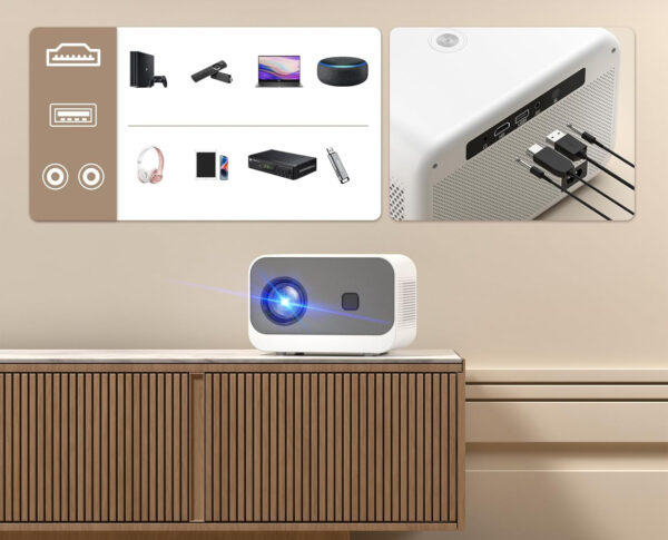 Mini projektor Sainyer, Bluetooth 5, 5G, WiFi, 4K, Full HD 1080P - obrazek 7