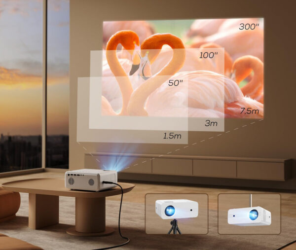 Projektor AKIYO, Full HD 1080P, 10000 lm, 5G Wi-Fi Bluetooth, ze statywem - obrazek 6