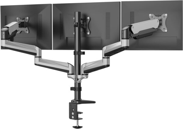 Uchwyt na trzy monitory17-32'' srebrny ergonomiczne ramię HUANUO HNTS3S  biurkowe regulowane