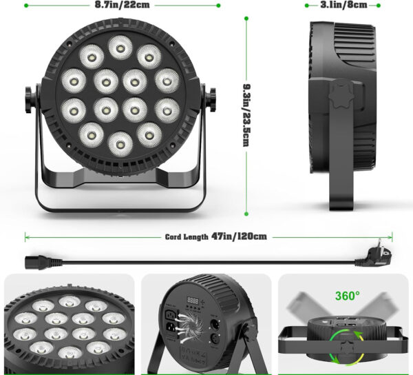 4 sztuki reflektorów HOLDLAMP LED, 14 diod RGBW, pilot zdalnego sterowania - obrazek 4