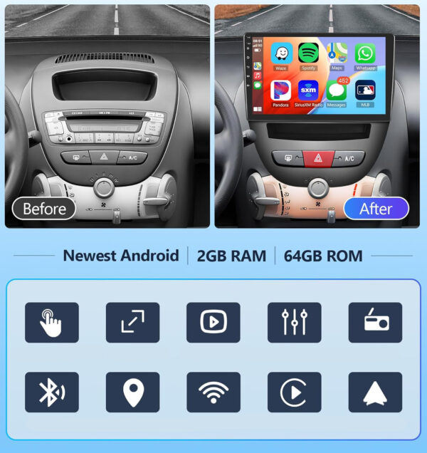Radio samochodowe podofo 10'' Carplay Android dla Toyoty/Peugeota/Citroena Powystawowe - obrazek 5