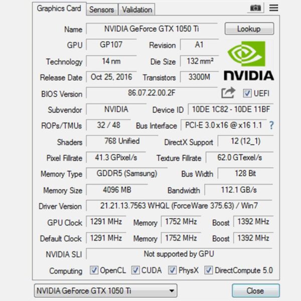Uszkodzona Karta graficzna SAPLOS GTX 1050 Ti 4 GB GDDR5, PCIe, 128 bitów - obrazek 5