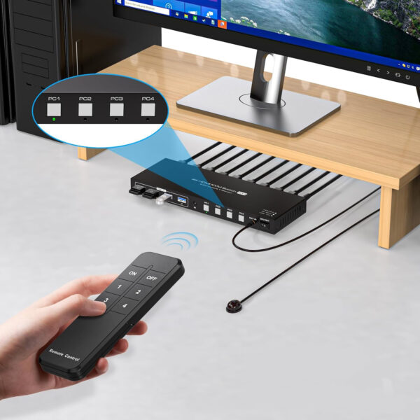 Przełącznik KVM VPFET 4x PC USB 3.0 HDMI 4K60Hz 1 monitor 4 porty HDMI zasilacz - obrazek 2