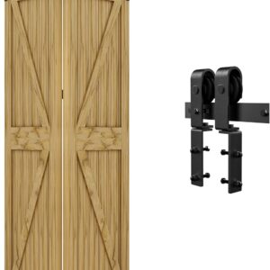 System drzwi przesuwnych QINAIXQM 100 cm 2 skrzydła drewniany