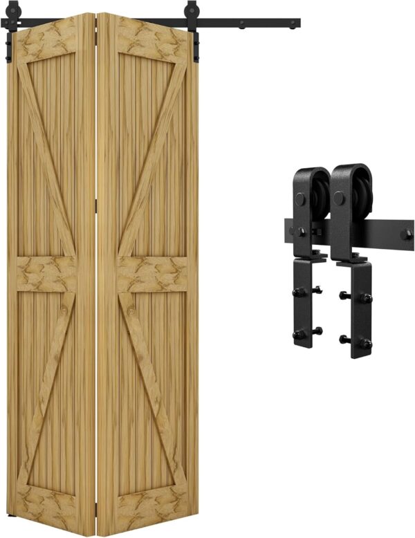 System drzwi przesuwnych QINAIXQM 100 cm 2 skrzydła drewniany