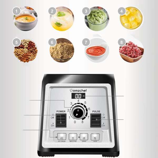 UŻYWANY Blender AMZCHEF 2000W 2L 25000RPM 8 biegów 4 programy smoothie - obrazek 4