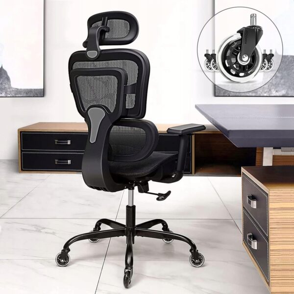 POWYSTAWOWY Krzesło ergonomiczne obrotowe biurowe KERDOM KD-9070-F czarne - obrazek 5
