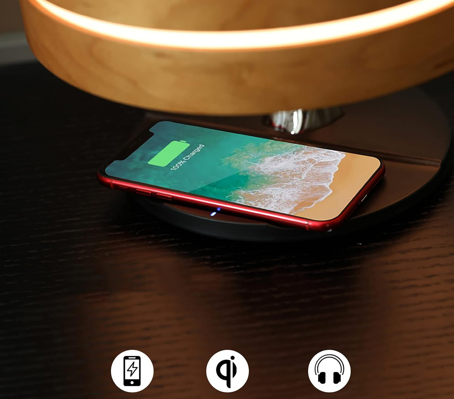 Lampa nocna Masdio Horizon ładowarka 10W zegar lampka z funkcją AMPULLA bezprzewodowego ładowania i budzikiem - obrazek 3