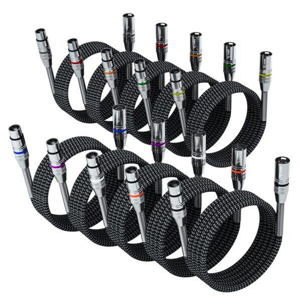 Kabel XLR mikrofonowy 3m 10 szt. FIBBR plecionka nylonowa męski-żeński