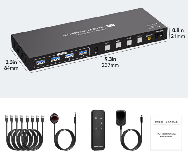 Przełącznik KVM VPFET 4x PC USB 3.0 HDMI 4K60Hz 1 monitor 4 porty HDMI zasilacz - obrazek 6