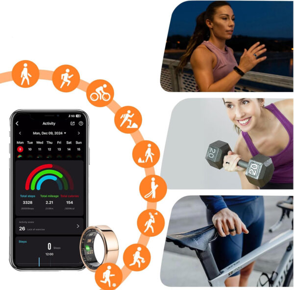 Smart pierścień fitness AMOVAN tracker kalorii pulsu/snu/tlenu wodoodporny - obrazek 7