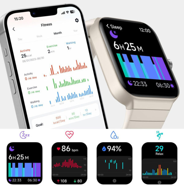 Smartwatch aeac IDW15 1,8'', Alexa, SpO2, sen, krokomierz, khaki - obrazek 3
