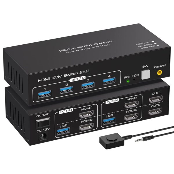 UŻYWANY Przełącznik KVM HDMI 4K120Hz 2PC 2 monitory 8K 4xUSB3.0 z kablami