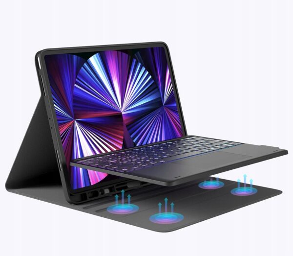 Etui Earto z klawiaturą QWERTZ do iPada Pro 12.9, 7 kolorów podświetlenia, czarne - obrazek 2