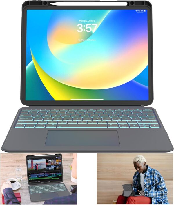 Etui ROOFEI z klawiaturą i touchpadem iPada Pro 12.9" QWERTZ podświetlane - obrazek 6