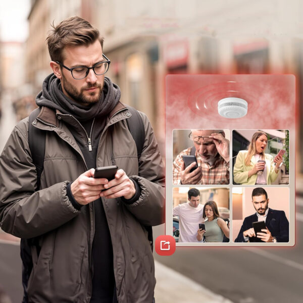 Czujnik dymu PHYSEN WLAN, opakowanie 6 sztuk bezprzewodowe czujniki z alarmem dymu i aplikacją, do ochrony domu i biura - obrazek 7