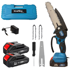 Akumulatorowa mini piła Kraftline Germany 24V 6``+ 2 akumulatory, niebieska
