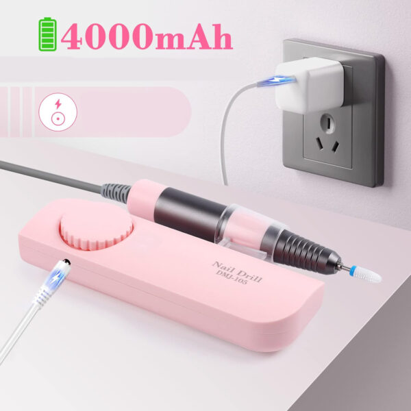Elektryczna wiertarka do paznokci SAVILAND DMJ105 silnik bezrdzeniowy 35000 RPM 9 końcówek różowa - obrazek 5