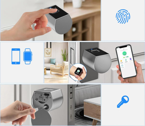 POWYSTAWOWY Elektroniczny zamek do drzwi z czytnikiem linii papilarnych Eseesmart YL-80 mm Bluetooth - obrazek 9
