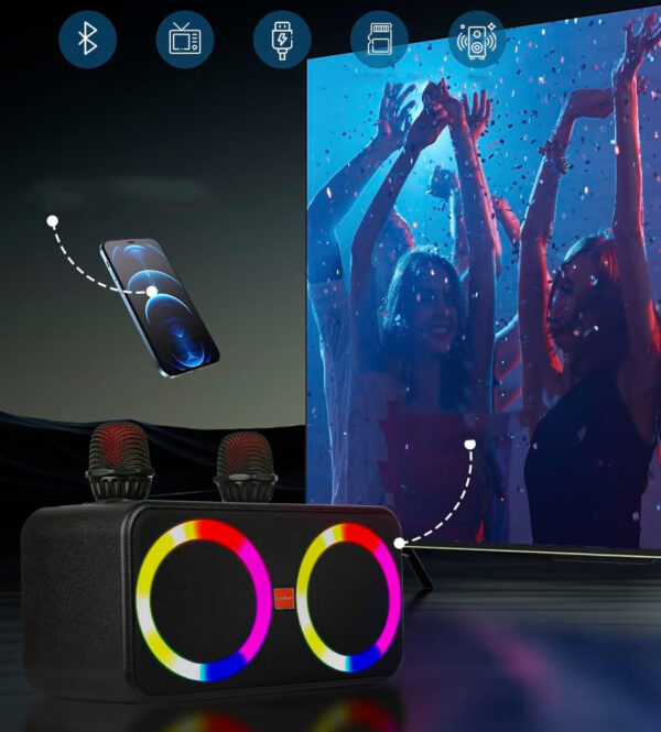 Przenośny system karaoke BONAOK Bluetooth USB z mikrofonem bezprzewodowym i efektami dźwiękowymi, do imprez domowych - obrazek 4