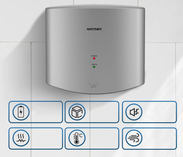 Używana Suszarka do rąk anydry 2630S 1650W srebrna automatyczna suszarka do łazienki - obrazek 2