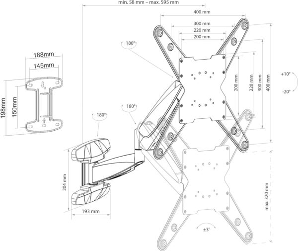 Uchwyt ścienny do telewizora SCHWAIGER, 23-55'', do 30 kg, 400x400, Powystawowy - obrazek 6