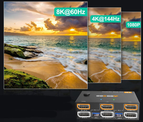 Przełącznik KVM 2x2 8K@30Hz/4K@144Hz USB 3.0 4×USB pilot kable w zestawie - obrazek 8