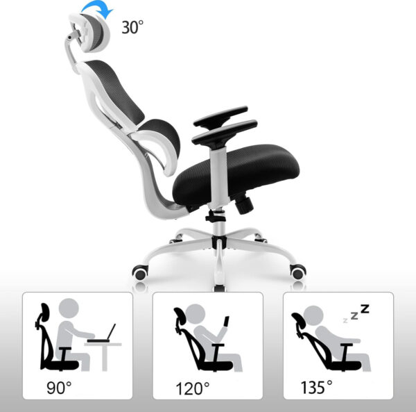 USZKODZONY NIE ZESTAW Krzesło biurowe KERDOM KD9070 białe ergonomiczne krzesło z siatki i zagłówkiem - obrazek 3