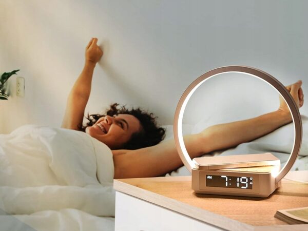 Blonbar Lampka nocna LED Budzik Qi bezprzewodowa ładowarka 10 W - obrazek 2