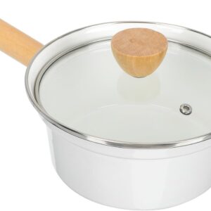 Rondel emaliowany Vaguelly 16 cm z miarką powłoką nieprzywierającą i drewnianym uchwytem