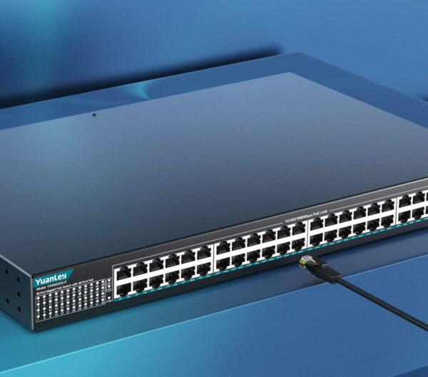 YuanLey 48-Portowy Switch Gigabit PoE, Metalowy 400W, Z SFP Uplink 1000Mbps - obrazek 3