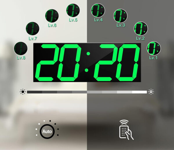 Zegar ścienny LED CHKOSDA 18" zielony wyświetlacz alarmy data temperatura - obrazek 2