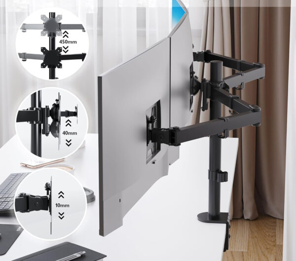Stojak na trzy monitory BONTEC MDM003, 13-24'', do 10 kg uchwyt biurkowy z regulacją wysokości - obrazek 5