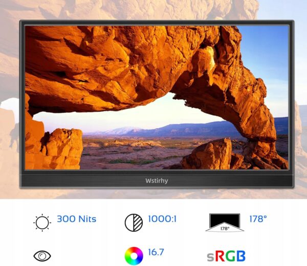 Przenośny monitor Wstirhy 14'' 1920x1080p IPS ekran matowy monitor dodatkowy do laptopa i konsoli - obrazek 5