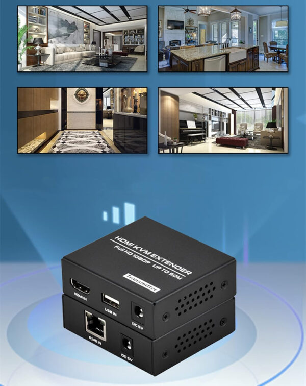 Przedłużacz HDMI USB KVM 1080P@60Hz do 50 m Cat5e/6 z Loop Out UK kabel zasilający - obrazek 5