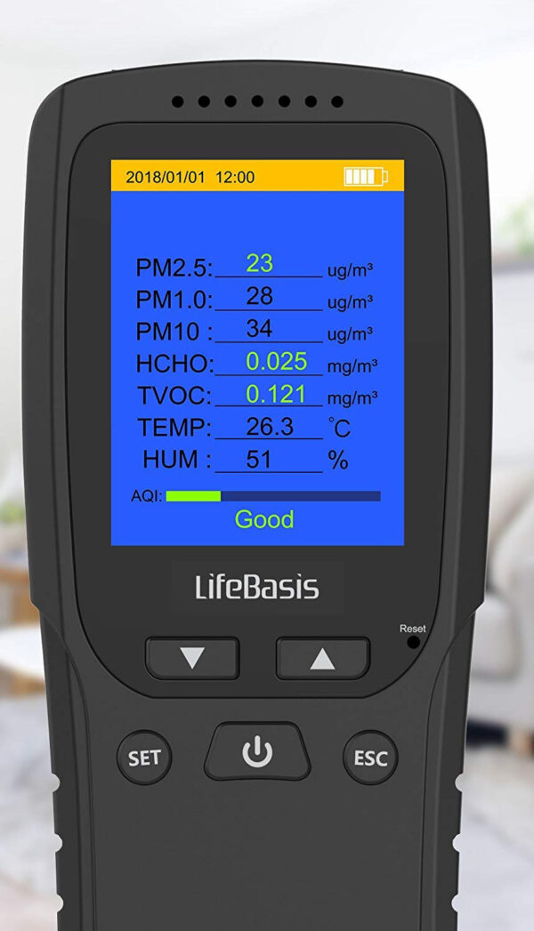 Cyfrowy detektor LifeBasis HCHO PM2.5 PM1.0 przenośny miernik jakości powietrza LCD - obrazek 4