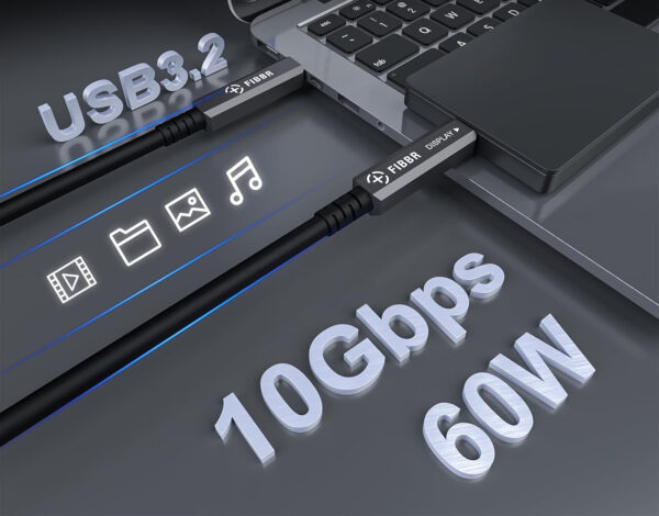 Kabel USB-C FIBBR 10m, 10Gbps, 60W PD, do VR, laptopa, kamery - obrazek 4