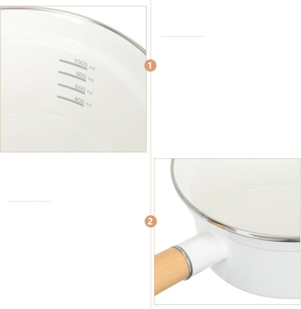 Rondel emaliowany Vaguelly 16 cm z miarką powłoką nieprzywierającą i drewnianym uchwytem - obrazek 3